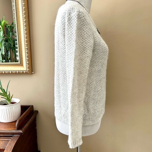 Alice + Olivia Scoop Light Grey Silver Sequin Open Knit Mohair Wool Sweater S - Picture 4 of 7